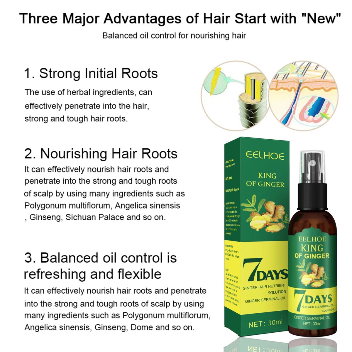 EELHOE Ginger Hair Care Spray Strengthening Hair Root Nourishing Scalp Promote Hair Growth Repair : 3 - 5 Days Free Delivery Only UKHair Care Oil Spray: 3 - 5 Days Free Delivery Only UK - Image 2