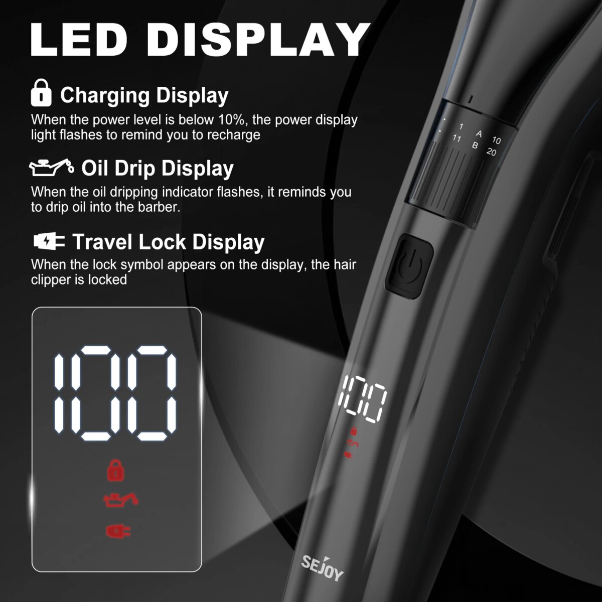 Sejoy Electric Hair Clipper For Men, 20 Gears Adjustable Hair Cut Machine Hair Trimmer Professional Rechargeable Hair Cut Barber: 3 - 5 Days Free Delivery Only UK - Image 3