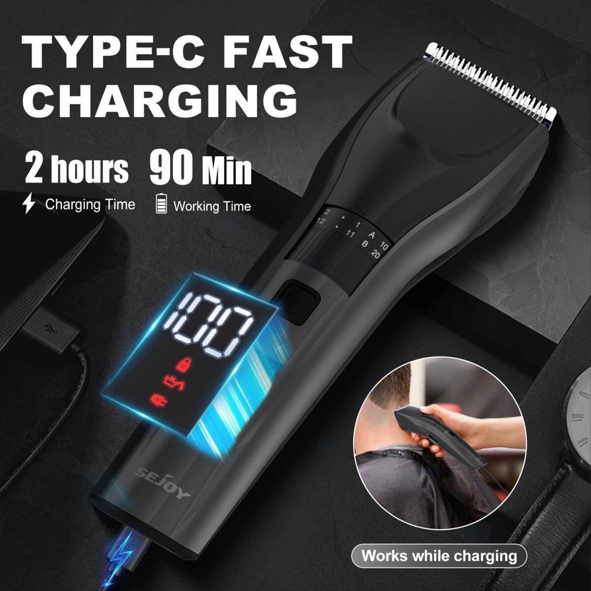 Sejoy Electric Hair Clipper For Men, 20 Gears Adjustable Hair Cut Machine Hair Trimmer Professional Rechargeable Hair Cut Barber: 3 - 5 Days Free Delivery Only UK - Image 2