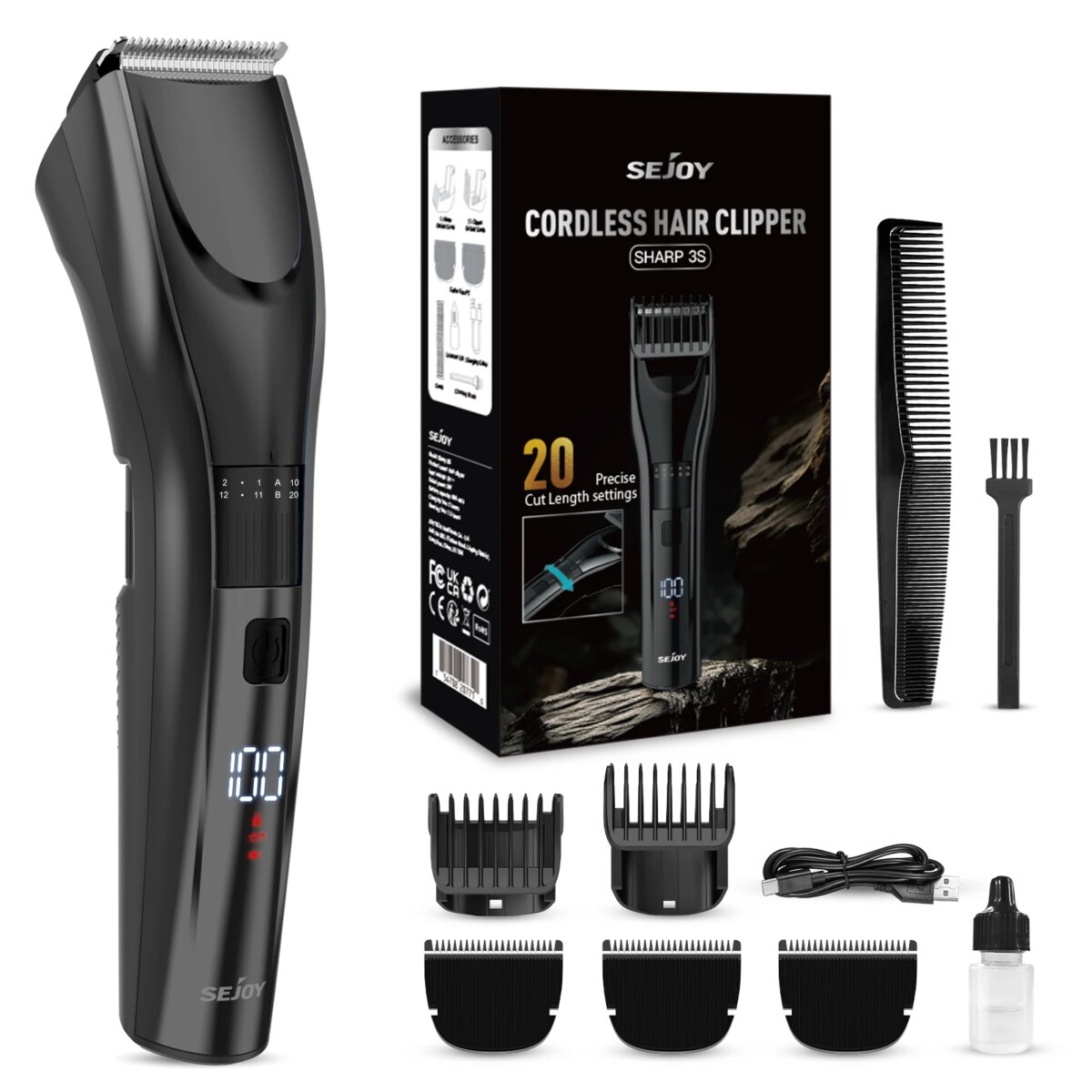 Sejoy Electric Hair Clipper For Men, 20 Gears Adjustable Hair Cut Machine Hair Trimmer Professional Rechargeable Hair Cut Barber: 3 - 5 Days Free Delivery Only UK - Image 1