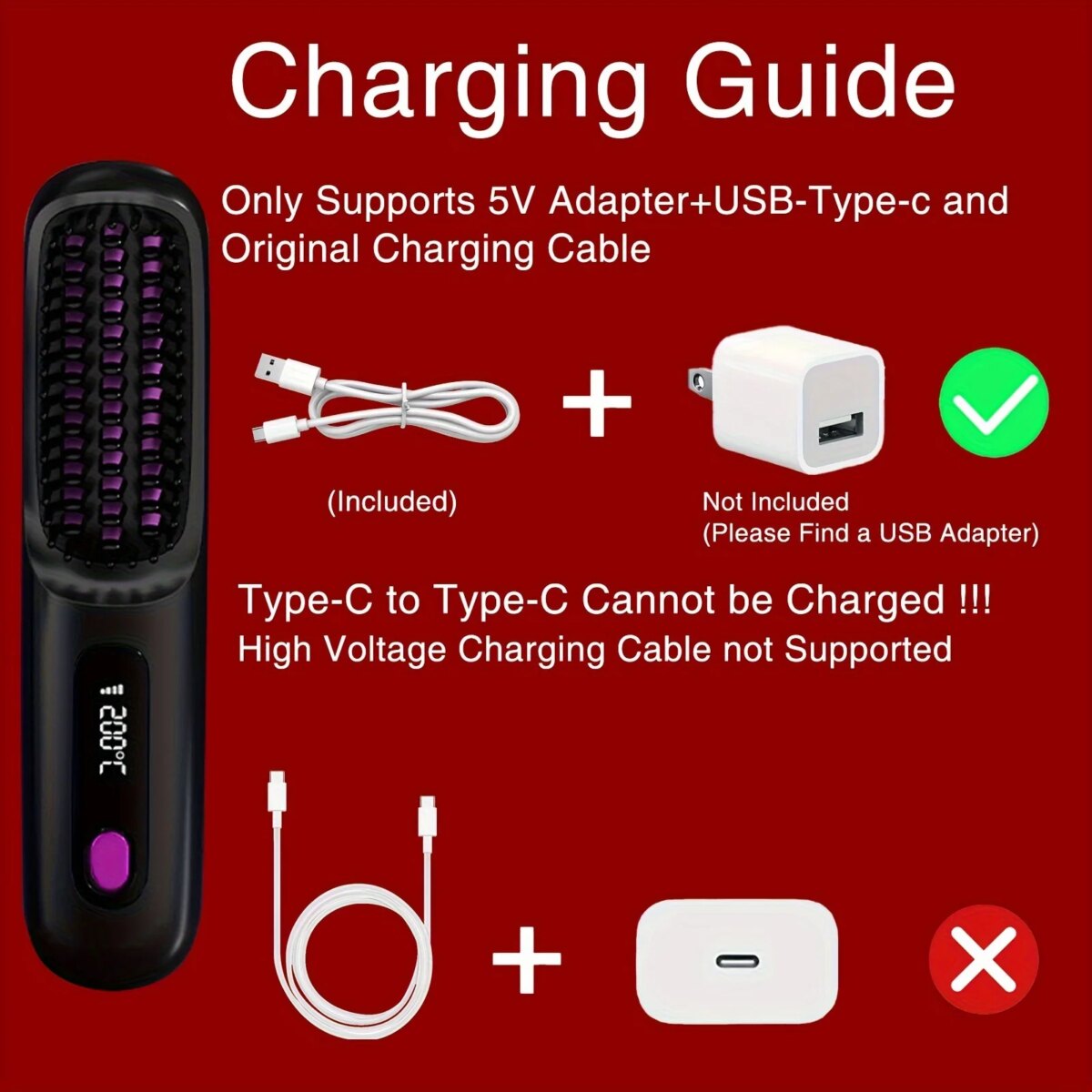 Electric Hair Straightener Brush Portable Fast Heating USB Rechargeable Negative Lons Professional Fashion Straightening Comb: 3 - 5 Days Free Delivery Only UK - Image 4