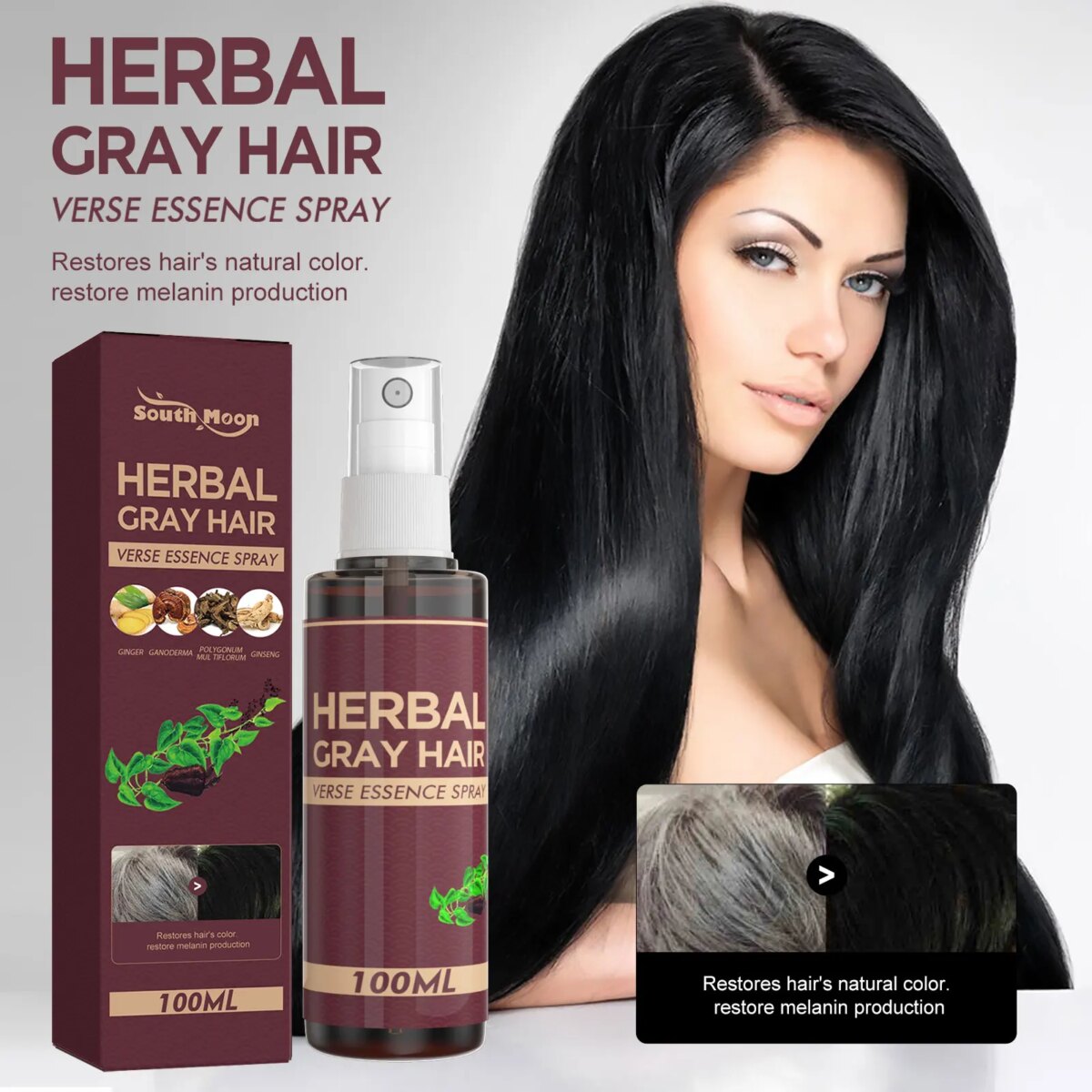 South Moon 100ml Hair Darkening Herbal Spray Polygonum Multiflorum Whiten To Black Natural Oil Control Anti Grey Hair Spray: 3 - 5 Days Free Delivery Only UK - Image 1