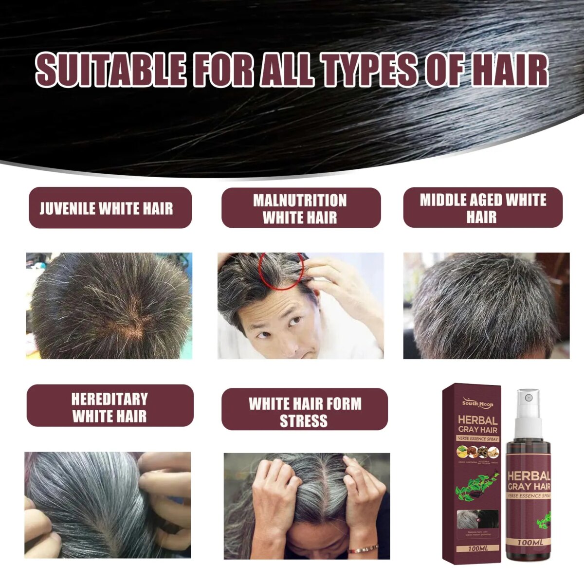 South Moon 100ml Hair Darkening Herbal Spray Polygonum Multiflorum Whiten To Black Natural Oil Control Anti Grey Hair Spray: 3 - 5 Days Free Delivery Only UK - Image 5