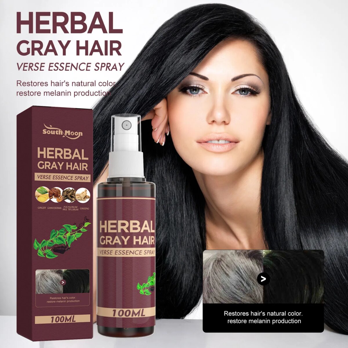 South Moon 100ml Hair Darkening Herbal Spray Polygonum Multiflorum Whiten To Black Natural Oil Control Anti Grey Hair Spray: 3 - 5 Days Free Delivery Only UK - Image 2