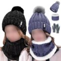 Womens Girls Thick Knit Hat Scarf and Touchscreen Gloves Set Knitted Winter Gift: 3 - 5 Days Free Delivery Only UK