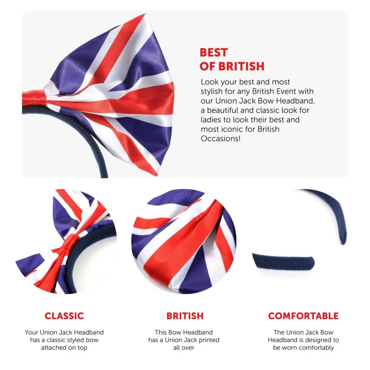 Union Jack Bow Headband – Classic 40s-Inspired Hair Accessory in Multipacks for VE Day & British-Themed Celebrations: 3 - 5 Days Free Delivery Only UK - Image 2