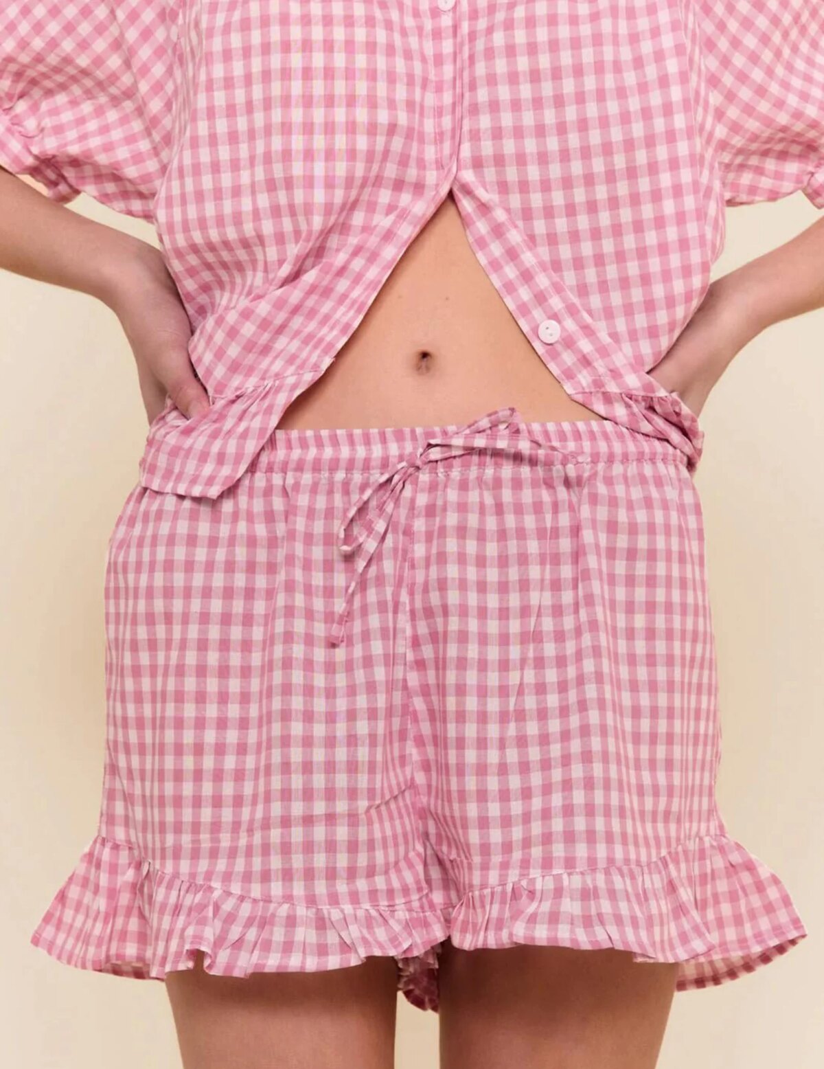 Womens 2 Piece Ruffle Pajama Set Gingham Pjs Short Sleeve Babydoll Shirt and : 3 - 5 Days Free Delivery Only UK - Image 1