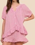 Womens 2 Piece Ruffle Pajama Set Gingham Pjs Short Sleeve Babydoll Shirt and : 3 - 5 Days Free Delivery Only UK - Image 3