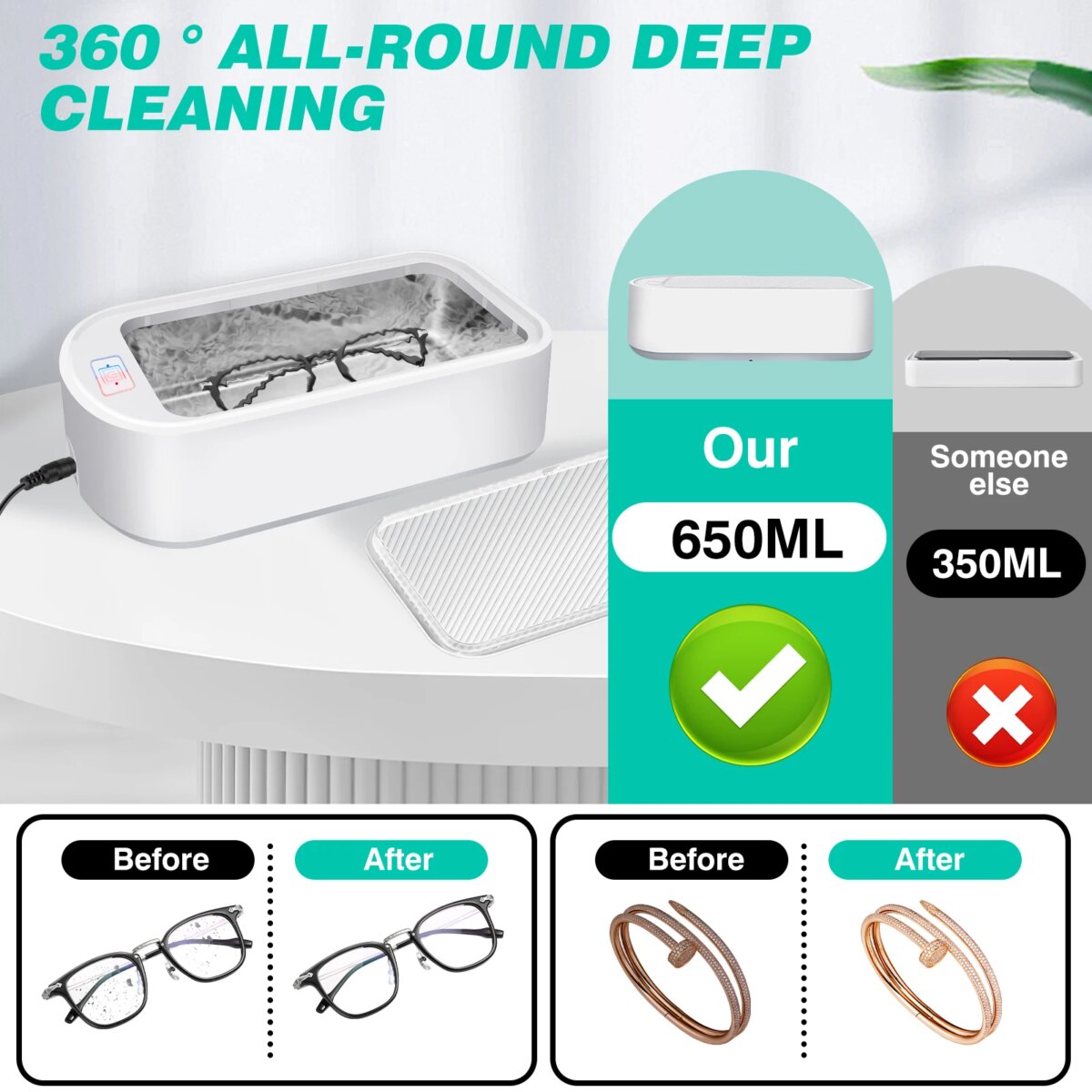 Ultrasonic Cleaner, 40W 22oz 48KHz Portable Professional Ultrasonic Cleaner Machine for Cleaning ,Eyeglass, Watches, Jewellery: 3 - 5 Days Free Delivery Only UK - Image 6
