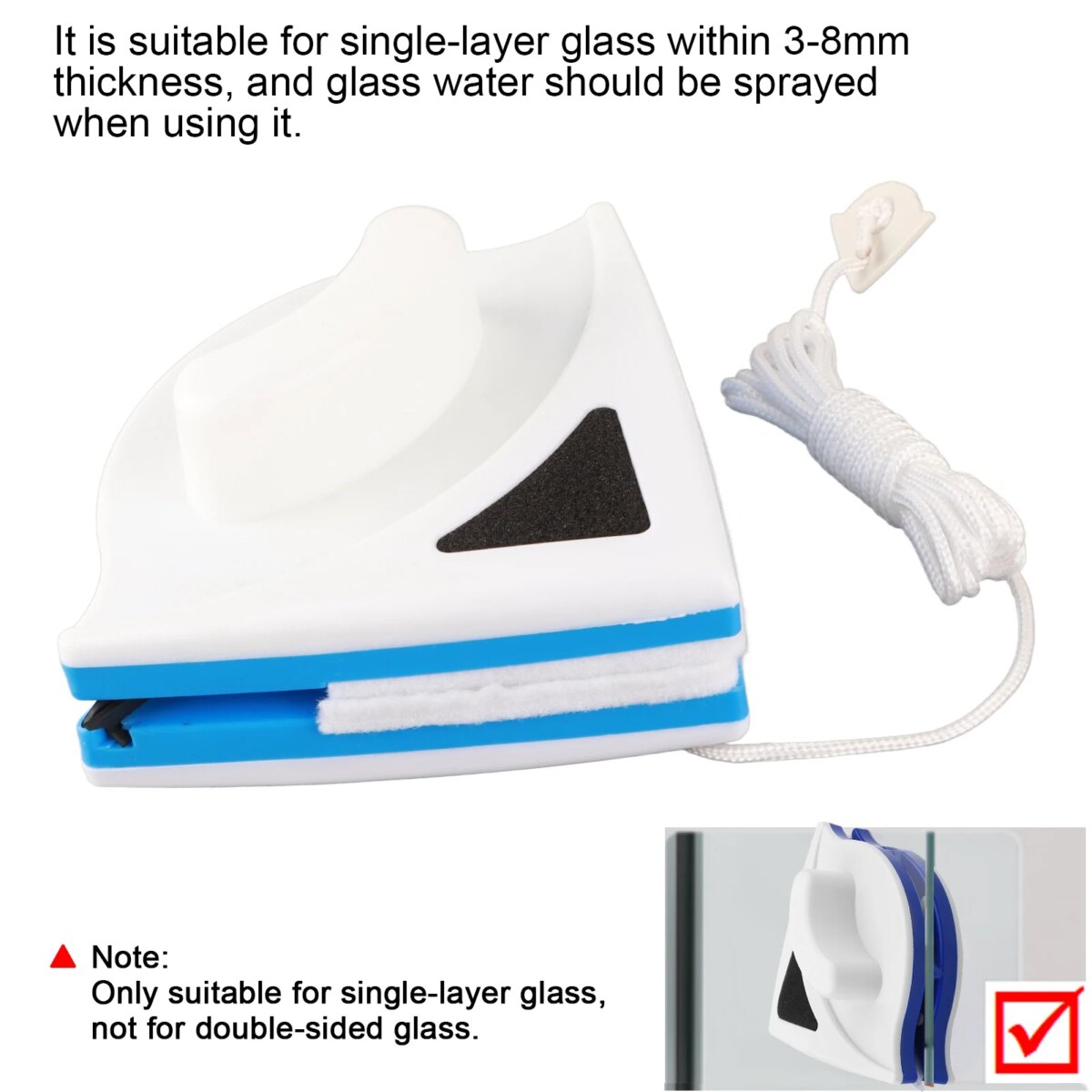 3-8MM Glass Cleaner Plastic Double Side Home Window Glass Cleaning Tool Magnetic Useful Glass Surface Wiper Brush: 3 - 5 Days Free Delivery only UK - Image 2