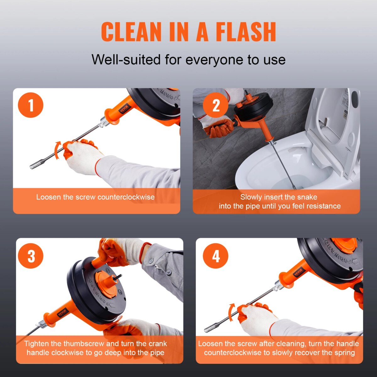 SucceBuy Drain Auger 25Ft Manual-feeding Plumbing Snake w/ Drill Attachment Drain Clog Remover Toilet Sewer Pipe Dredge for Home: 3 - 5 Days Free Delivery only UK - Image 5