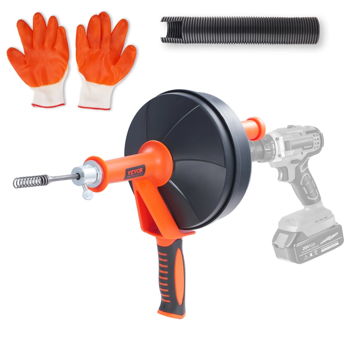 SucceBuy Drain Auger 25Ft Manual-feeding Plumbing Snake w/ Drill Attachment Drain Clog Remover Toilet Sewer Pipe Dredge for Home: 3 - 5 Days Free Delivery only UK - Image 1