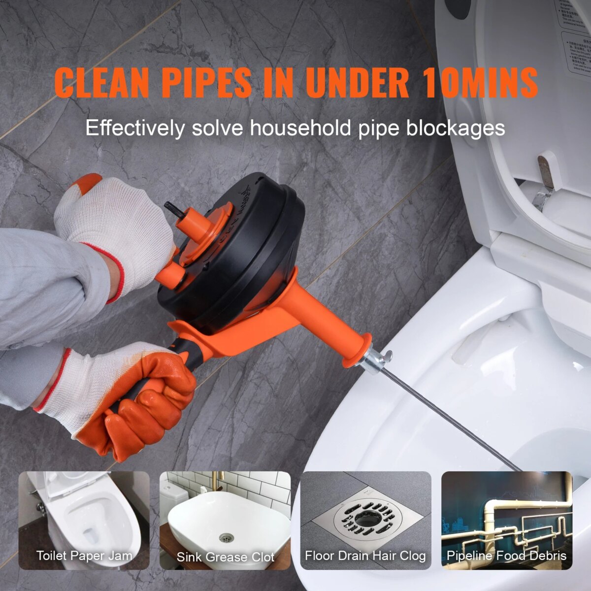 SucceBuy Drain Auger 25Ft Manual-feeding Plumbing Snake w/ Drill Attachment Drain Clog Remover Toilet Sewer Pipe Dredge for Home: 3 - 5 Days Free Delivery only UK - Image 2