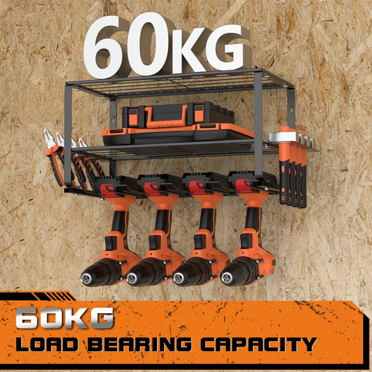 Power Tool Storage, 3 Layer Power Drill Tool Holder, Floating Tool Shelf Wall Mounted Tool Storage Rack for 4 Drill Holders: 3 - 5 Days Free Delivery only UK - Image 5