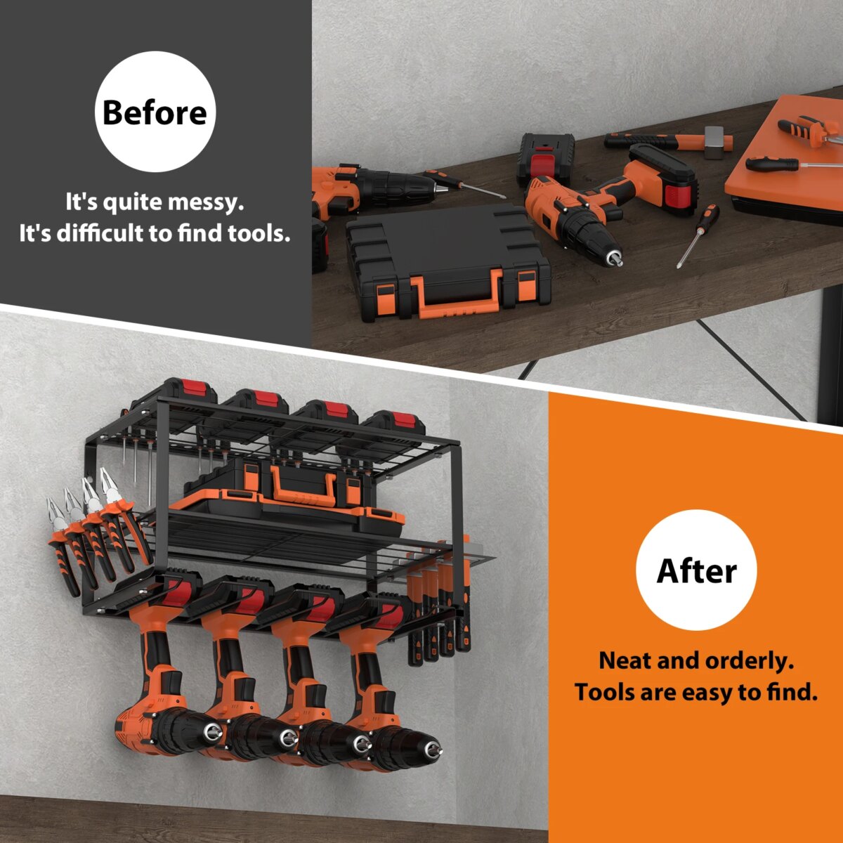 Power Tool Storage, 3 Layer Power Drill Tool Holder, Floating Tool Shelf Wall Mounted Tool Storage Rack for 4 Drill Holders: 3 - 5 Days Free Delivery only UK - Image 6