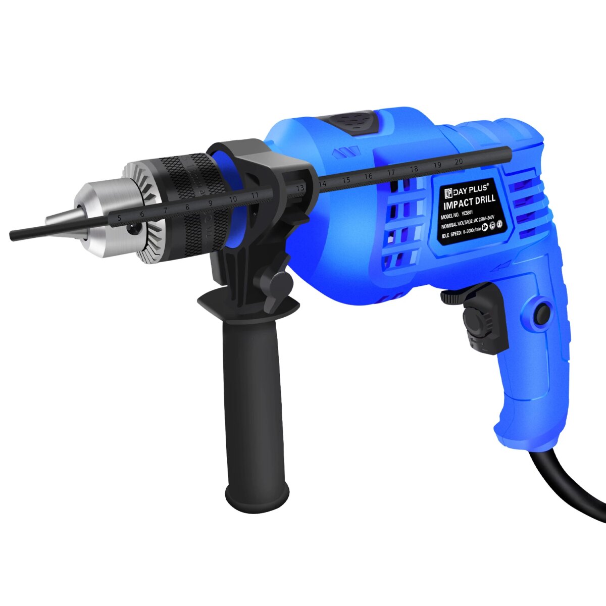 Hammer Drill 240V for Wood Metal Concrete,3000rpm Variable Speed, 2 in 1 Electric Drill Impact Drill with 360° Rotating Handle: 3 - 5 Days Free Delivery only UK. - Image 4
