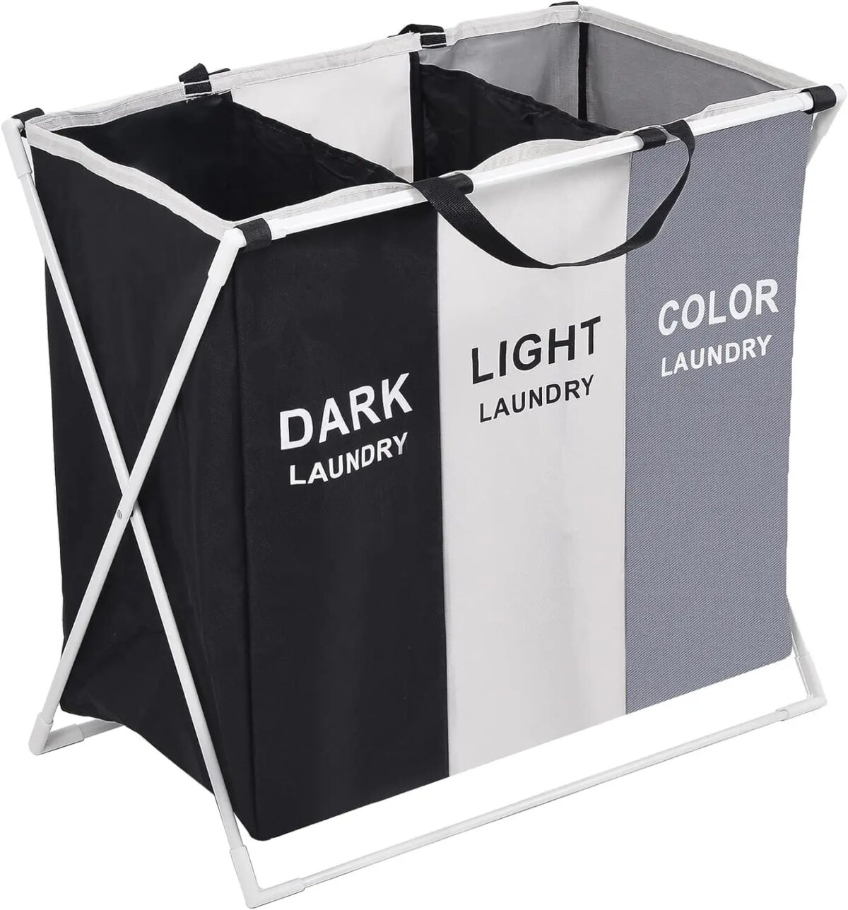Laundry Basket 3 Compartments Large Foldable Bins Collapsible Hamper Aluminum Bracket and Carry Handles for Bedroom Bathroom: 3 - 5 Days Free Delivery only UK - Image 1