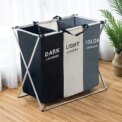 Laundry Basket 3 Compartments Large Foldable Bins Collapsible Hamper Aluminum Bracket and Carry Handles for Bedroom Bathroom: 3 - 5 Days Free Delivery only UK - Image 2