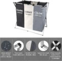 Laundry Basket 3 Compartments Large Foldable Bins Collapsible Hamper Aluminum Bracket and Carry Handles for Bedroom Bathroom: 3 - 5 Days Free Delivery only UK - Image 5