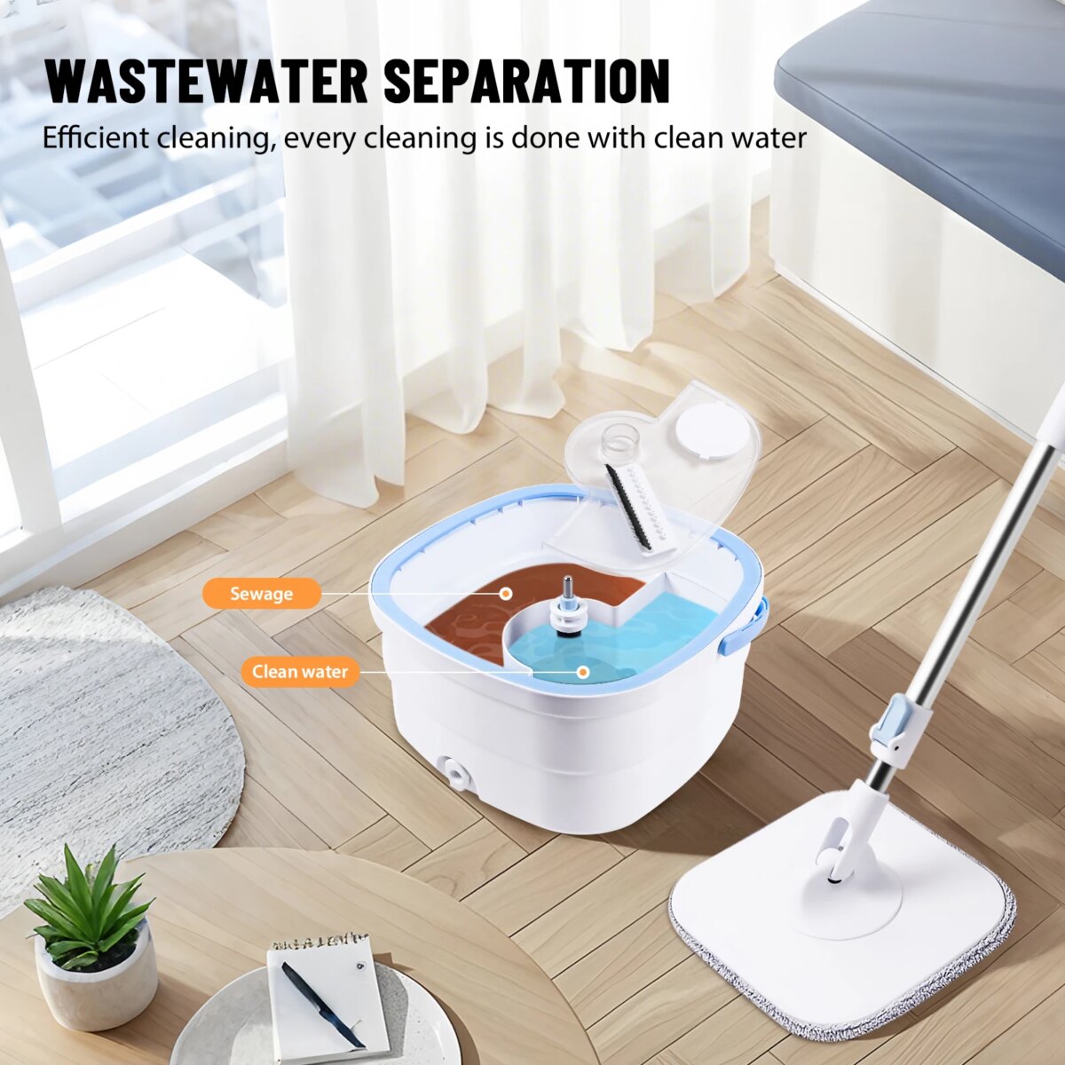 360° Spin Mop and Bucket Tool Set, Home Office Spin Mop Dehydrate ,For Floor Tile Wood Window Cleaning Washable Fibber Cloth Mop: 3 - 5 Days Free Delivery only UK - Image 4
