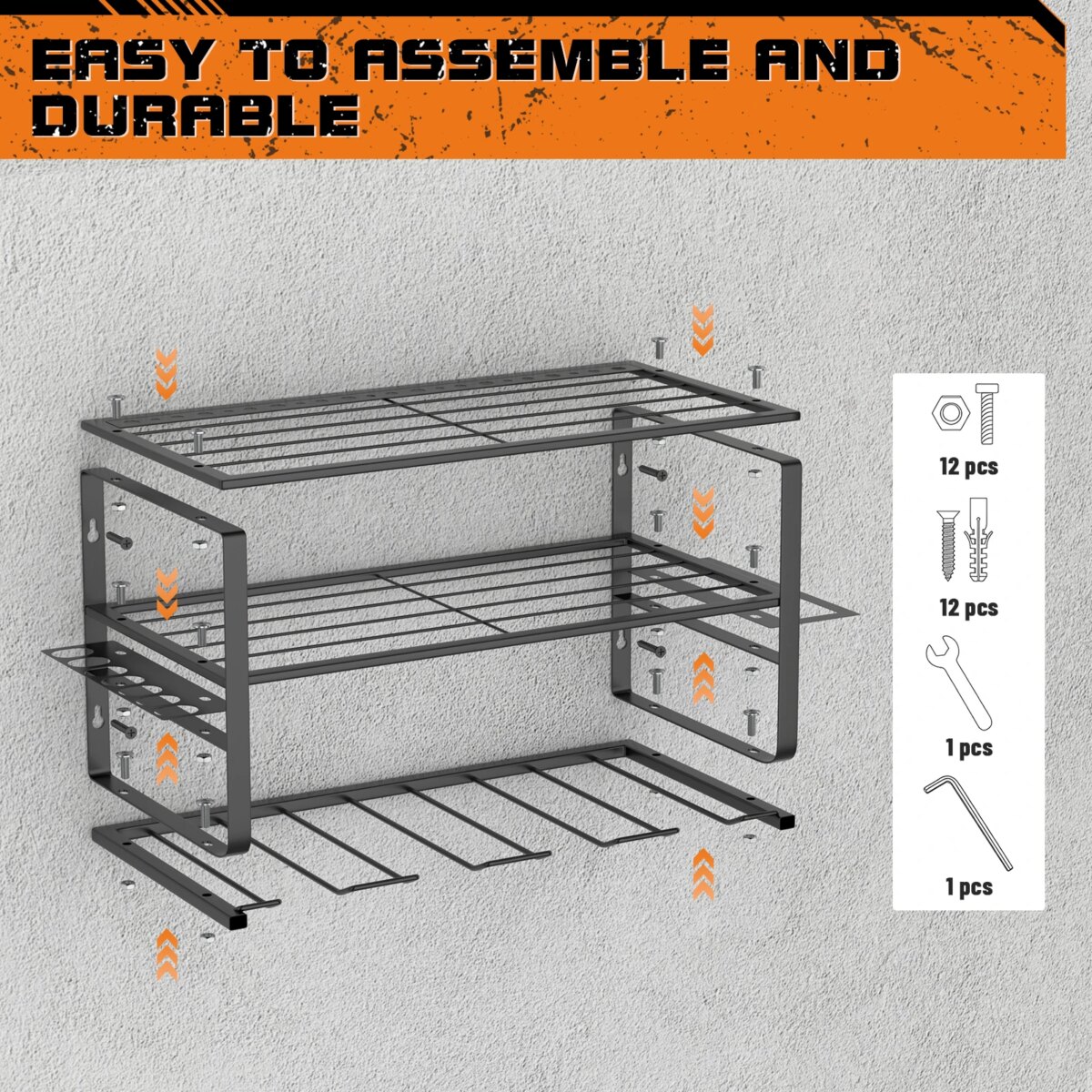 DayPlus 3-Tier Power Tool Storage, Heavy Duty Metal Tools Shelf Organizer Rack for 4 Drill Tools, Toolbox, Screwdrivers, Pliers: 3 - 5 Days Free Delivery only UK - Image 4