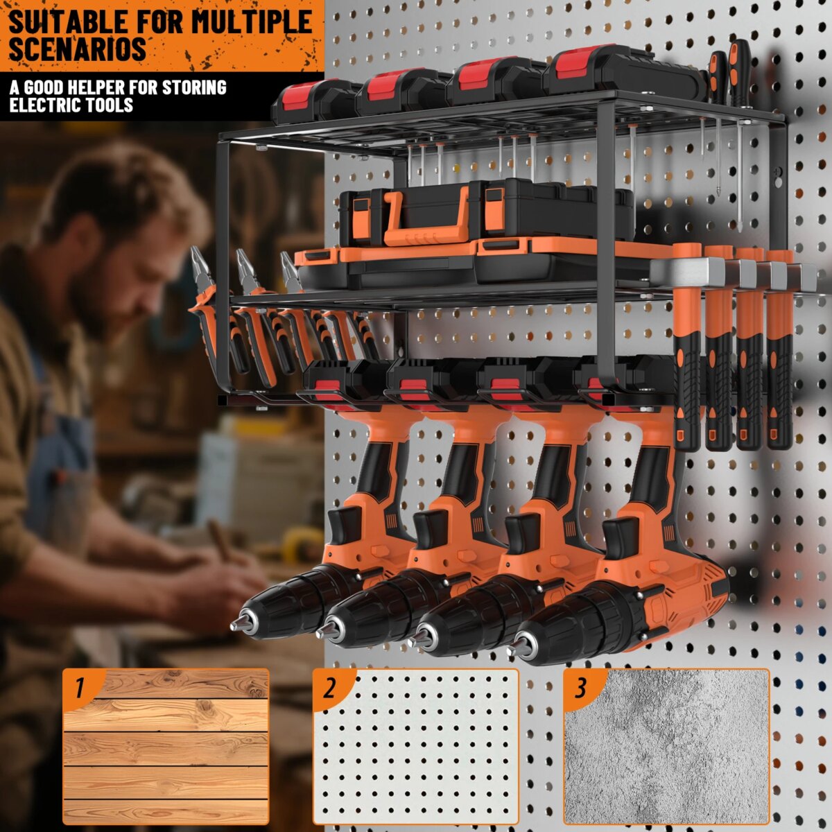 DayPlus 3-Tier Power Tool Storage, Heavy Duty Metal Tools Shelf Organizer Rack for 4 Drill Tools, Toolbox, Screwdrivers, Pliers: 3 - 5 Days Free Delivery only UK - Image 6