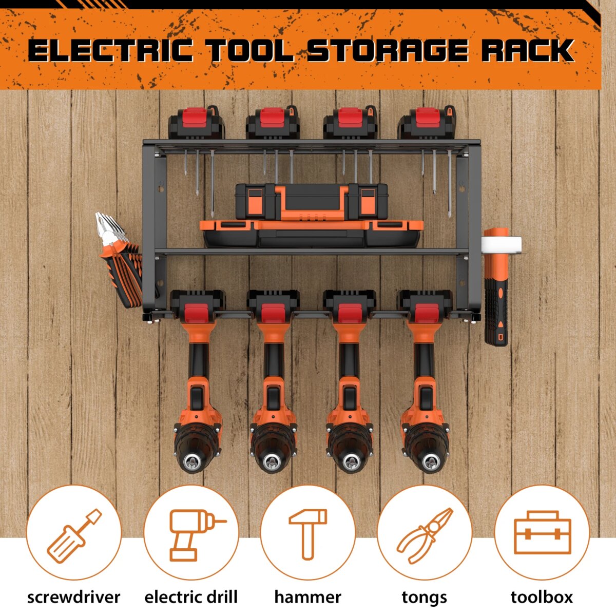 DayPlus 3-Tier Power Tool Storage, Heavy Duty Metal Tools Shelf Organizer Rack for 4 Drill Tools, Toolbox, Screwdrivers, Pliers: 3 - 5 Days Free Delivery only UK - Image 2