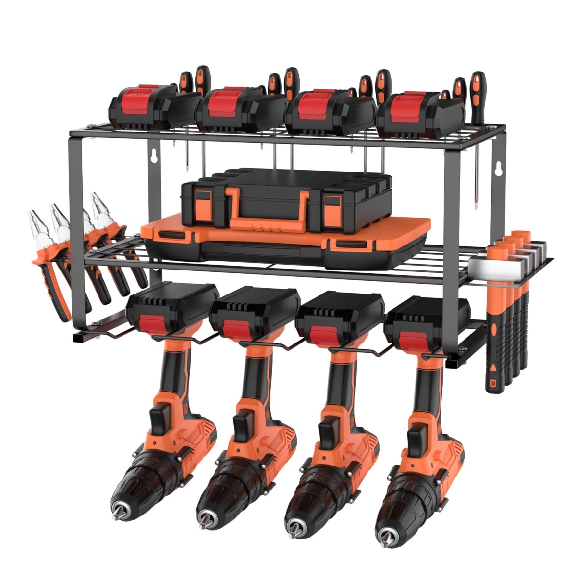 DayPlus 3-Tier Power Tool Storage, Heavy Duty Metal Tools Shelf Organizer Rack for 4 Drill Tools, Toolbox, Screwdrivers, Pliers: 3 - 5 Days Free Delivery only UK - Image 1