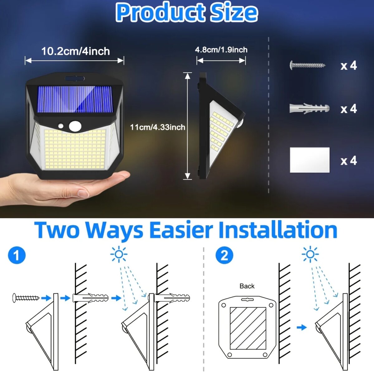 2/4PCS 248 LED Solar Security Light with Motion Sensor 3 Modes 270°Wide Angle Waterproof Outdoor Solar Wall Lamp for Yard Garden: 3  - 5 Days Free Delivery Only UK - Image 6