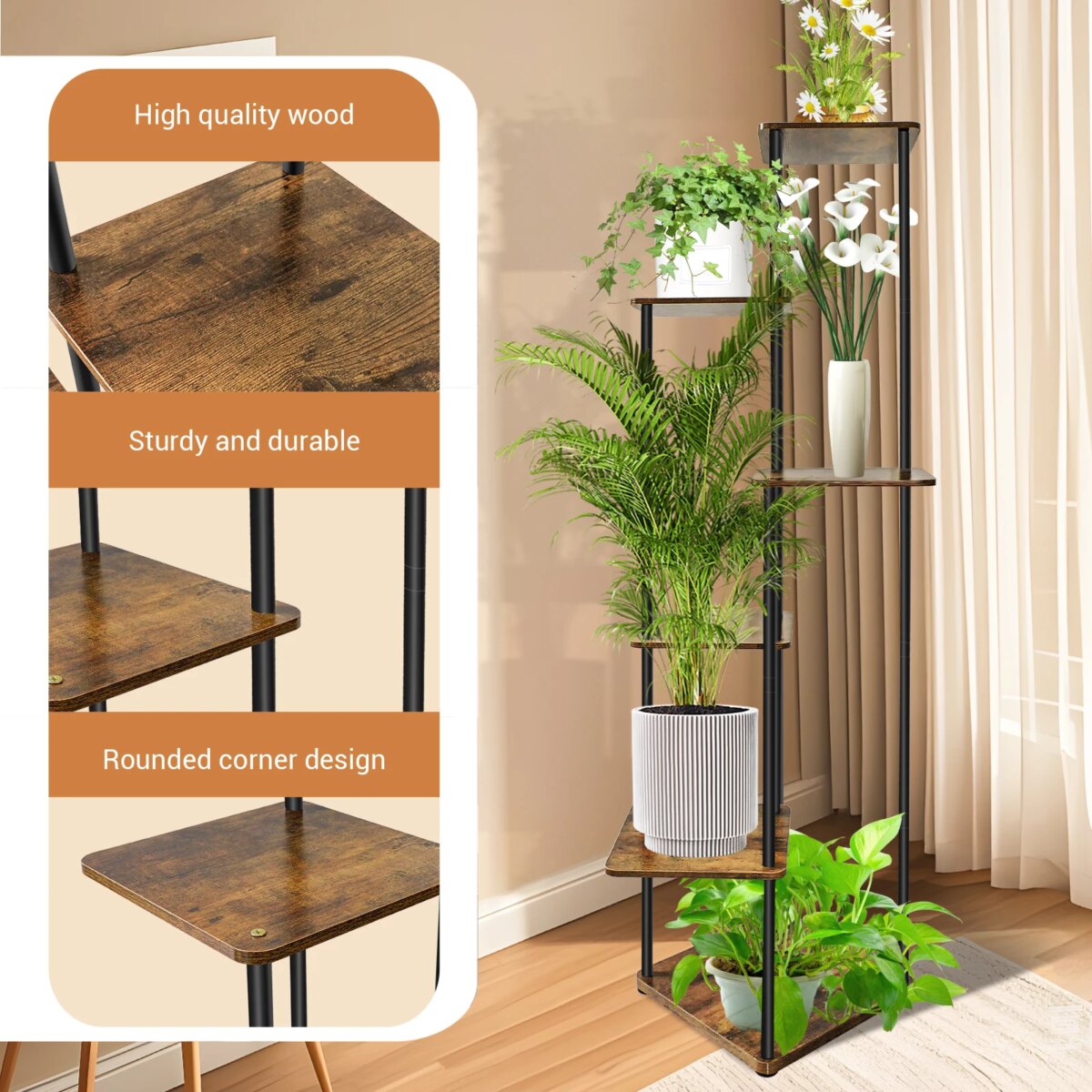 4/5/6-Tier Plant Stand Wooden Shelves, Metal Corner Flower Shelf Rack, Multi-Level Plant Pot Stand for Garden Wedding Decoration: 3  - 5 Days Free Delivery Only UK - Image 6