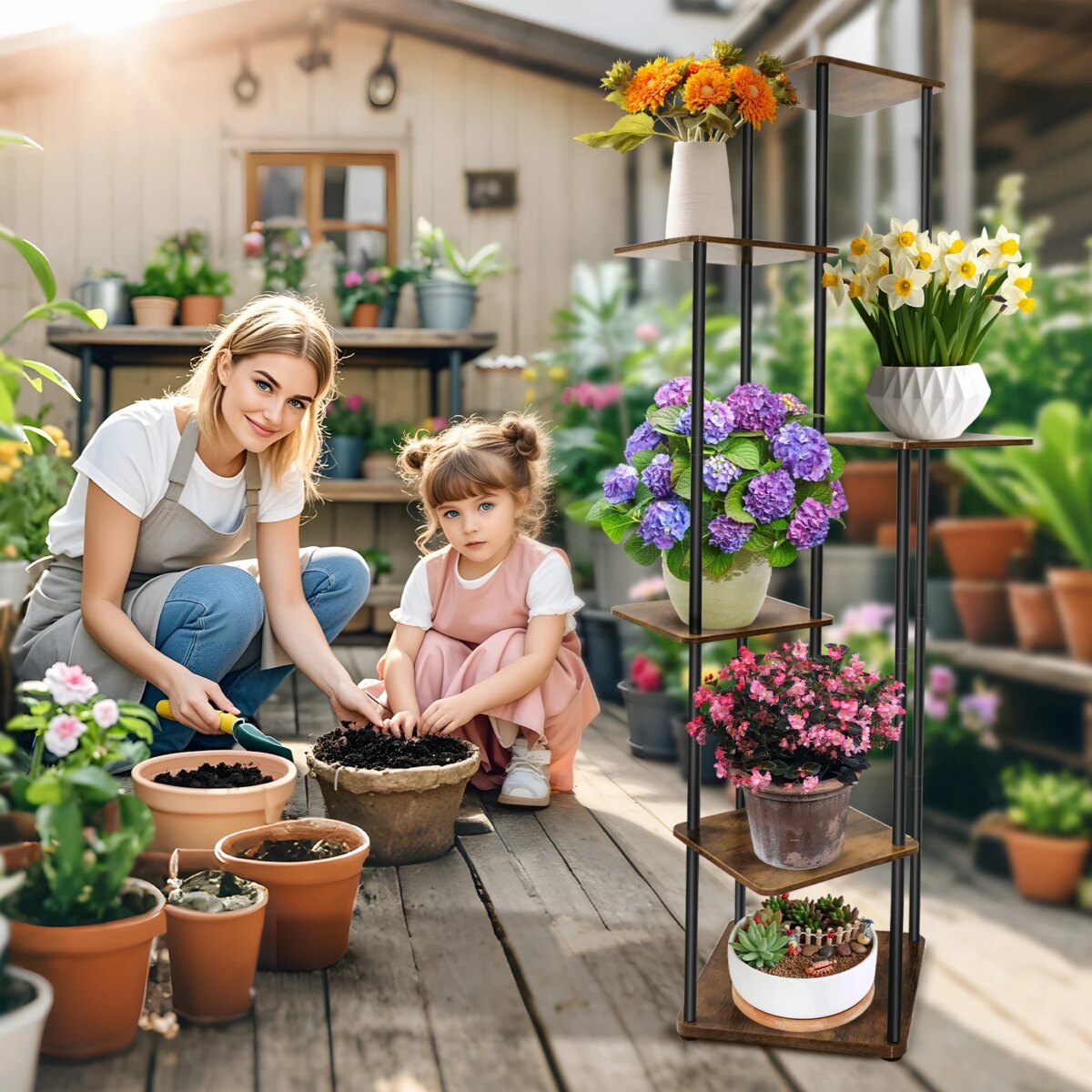4/5/6-Tier Plant Stand Wooden Shelves, Metal Corner Flower Shelf Rack, Multi-Level Plant Pot Stand for Garden Wedding Decoration: 3  - 5 Days Free Delivery Only UK - Image 2