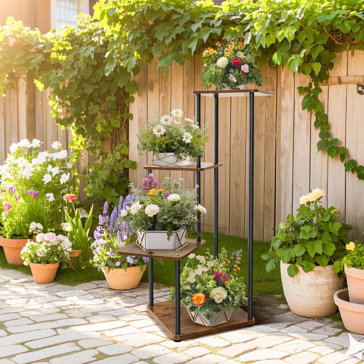 4/5/6-Tier Plant Stand Wooden Shelves, Metal Corner Flower Shelf Rack, Multi-Level Plant Pot Stand for Garden Wedding Decoration: 3  - 5 Days Free Delivery Only UK - Image 4