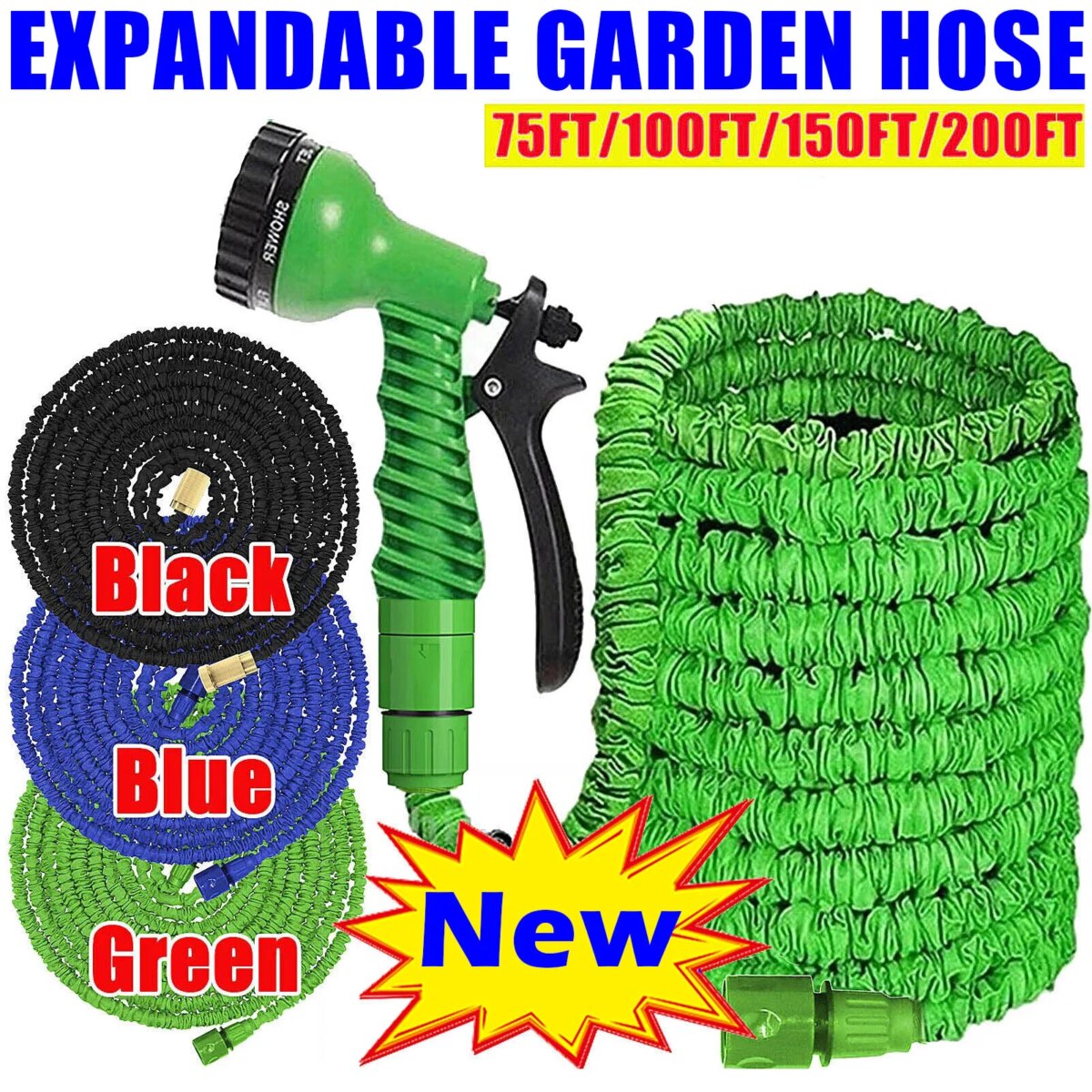EMDTOOL EXPANDABLE MAGIC GARDEN HOSE, HIGH-PRESSURE CAR WASH WITH 7 SPRAY MODES, WATER GUN, HOME WATERING HOSE PIPE, 75FT-100FT: 3  - 5 Days Free Delivery Only UK - Image 1