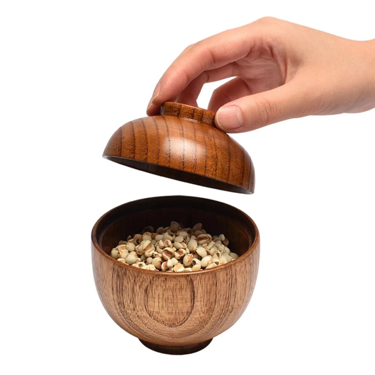 Wooden Bowl With Lid Rice Serving Bowl Food Container Tableware Food Utensil: 3  - 5 Days Free Delivery Only UK - Image 2