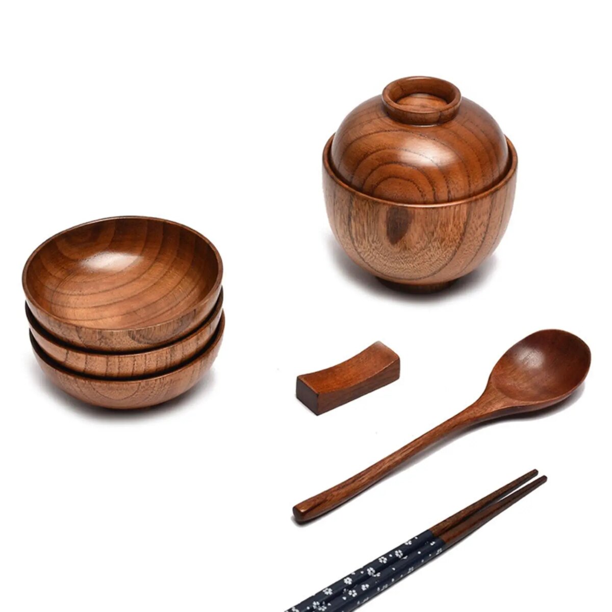 Wooden Bowl With Lid Rice Serving Bowl Food Container Tableware Food Utensil: 3  - 5 Days Free Delivery Only UK - Image 1