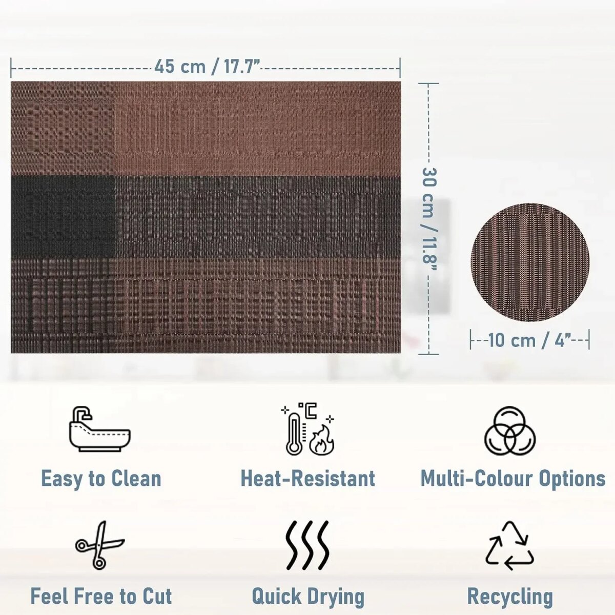 Woven Vinyl Placemats Set Place Mats Crossweave Non-Slip Washable 30X45 CM Table Mats for Dining Table Kitchen Restaurant Décor Coasters: 3 - 5 Days Free Delivery Only UK - Image 3