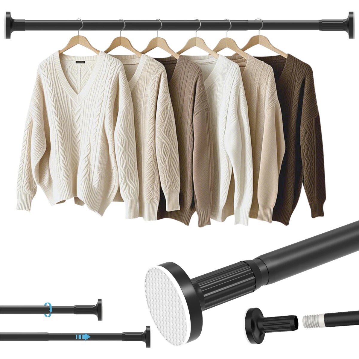 Adjustable No Drill No Installation Nail-Free Clothes Drying Telescopic Pole Laundry Room Bathroom Curtain Storage Extendable: 3 - 5 Days Free Delivery Only UK Ha - Image 1