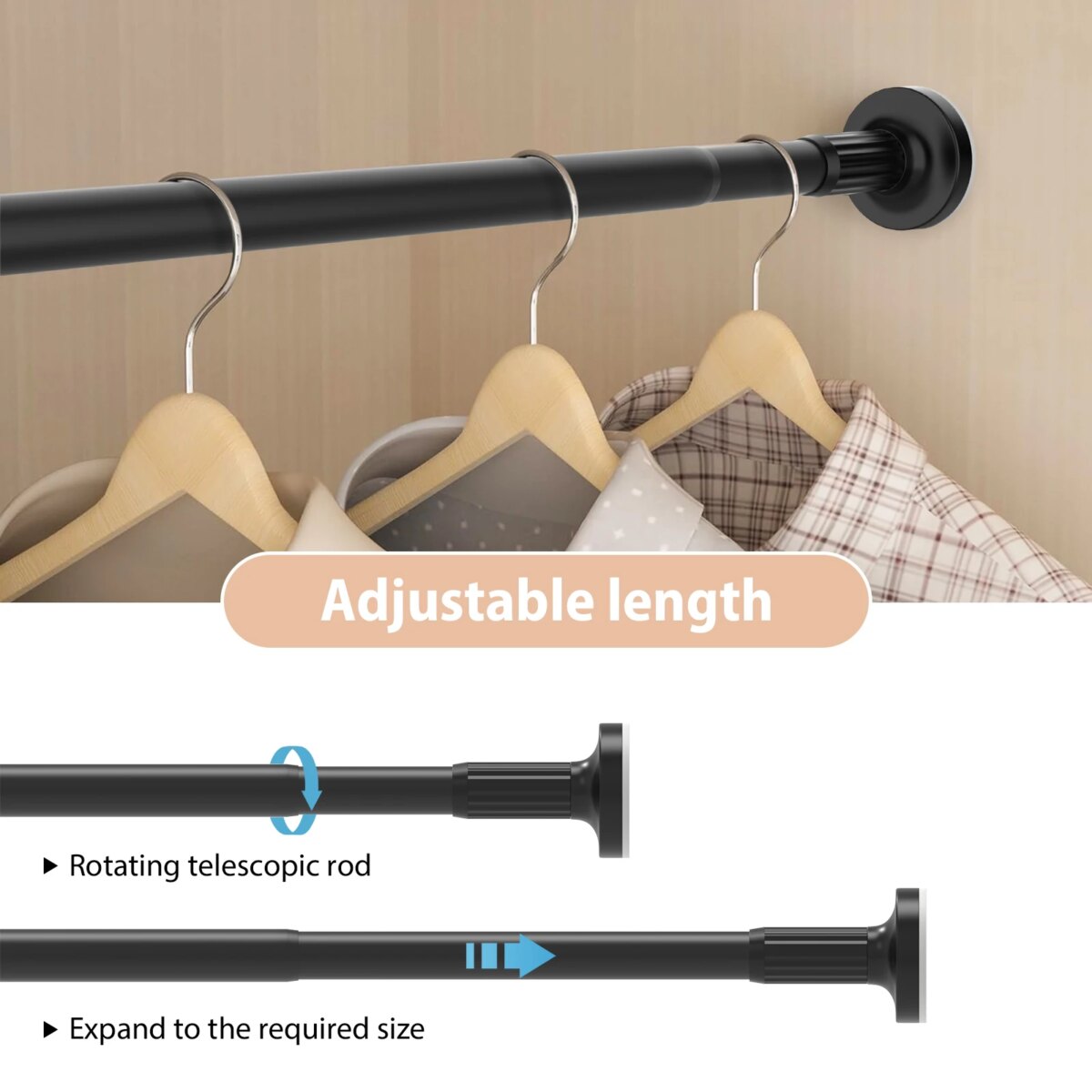 Adjustable No Drill No Installation Nail-Free Clothes Drying Telescopic Pole Laundry Room Bathroom Curtain Storage Extendable: 3 - 5 Days Free Delivery Only UK Ha - Image 5