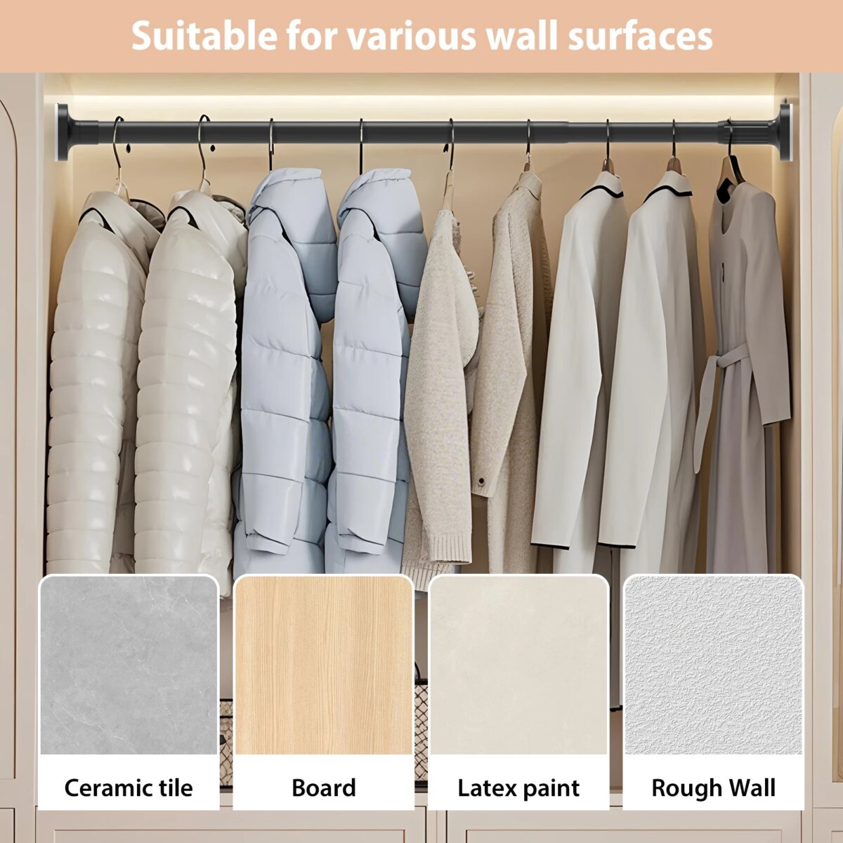 Adjustable No Drill No Installation Nail-Free Clothes Drying Telescopic Pole Laundry Room Bathroom Curtain Storage Extendable: 3 - 5 Days Free Delivery Only UK Ha - Image 6