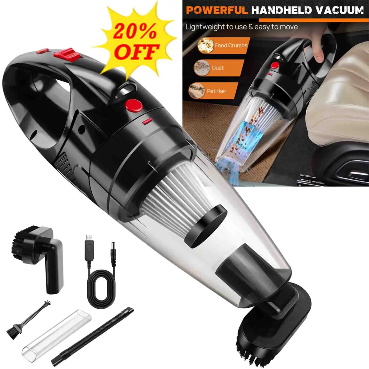 3 IN 1 Cordless Handheld Vacuum Cleaner, Rechargeable Portable Powerful Cordless Vacuum Cleaner, Long Runtime USB Rechargeable: 3 - 5 Days Free Delivery Only UK - Image 1