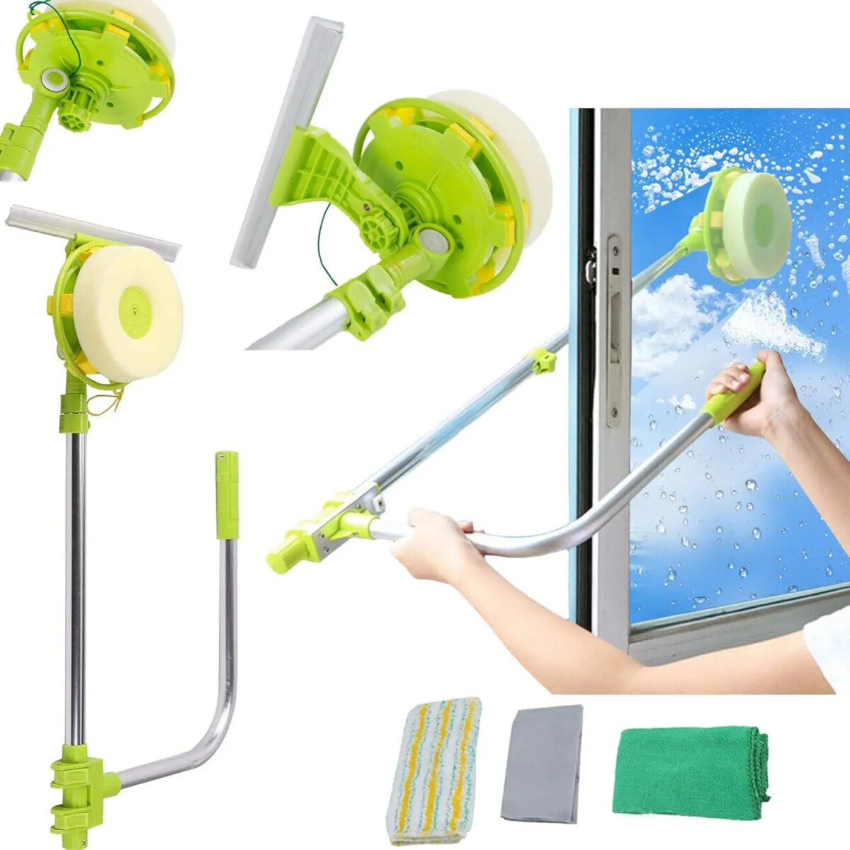 Window Squeegee Cleaner, Glass Dust High-Rise Window Cleaning Brush, Telescopic Pole, 2 in 1 Sponge Squeegee Equipment: 3 - 5 Days Free Delivery Only UK - Image 1
