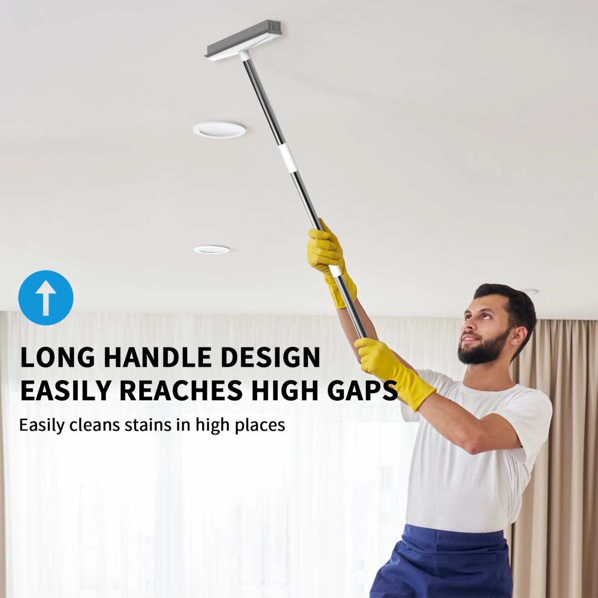2-in-1 Rubber Broom & Scraper Brush, Silicone Pet Hair Remover for Carpet/Hardwood Floors, Long Handle Sweeper for Tile/Windows: 3 - 5 Days Free Delivery Only UK - Image 5
