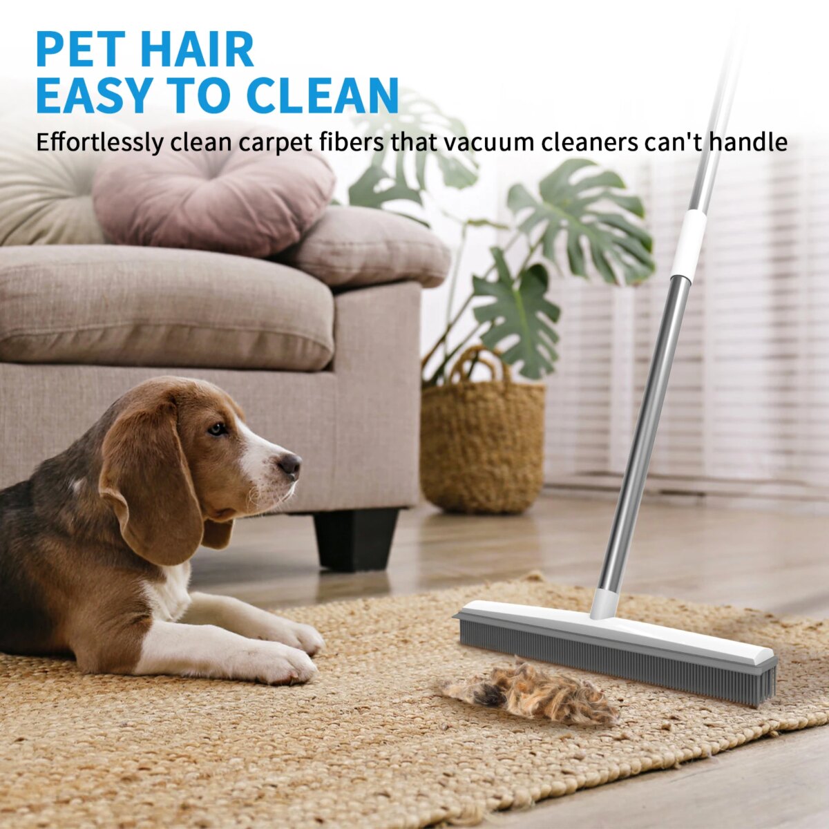 2-in-1 Rubber Broom & Scraper Brush, Silicone Pet Hair Remover for Carpet/Hardwood Floors, Long Handle Sweeper for Tile/Windows: 3 - 5 Days Free Delivery Only UK - Image 4