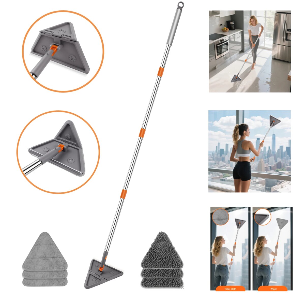 Triangle Mop 360° Rotatable Extendable Adjustable 206.5 Cm Cleaning Mop For Tub Tile Floor Wall Cleaning Mop Deep Cleaning: 3 - 5 Days Free Delivery Only UK Mop - Image 1