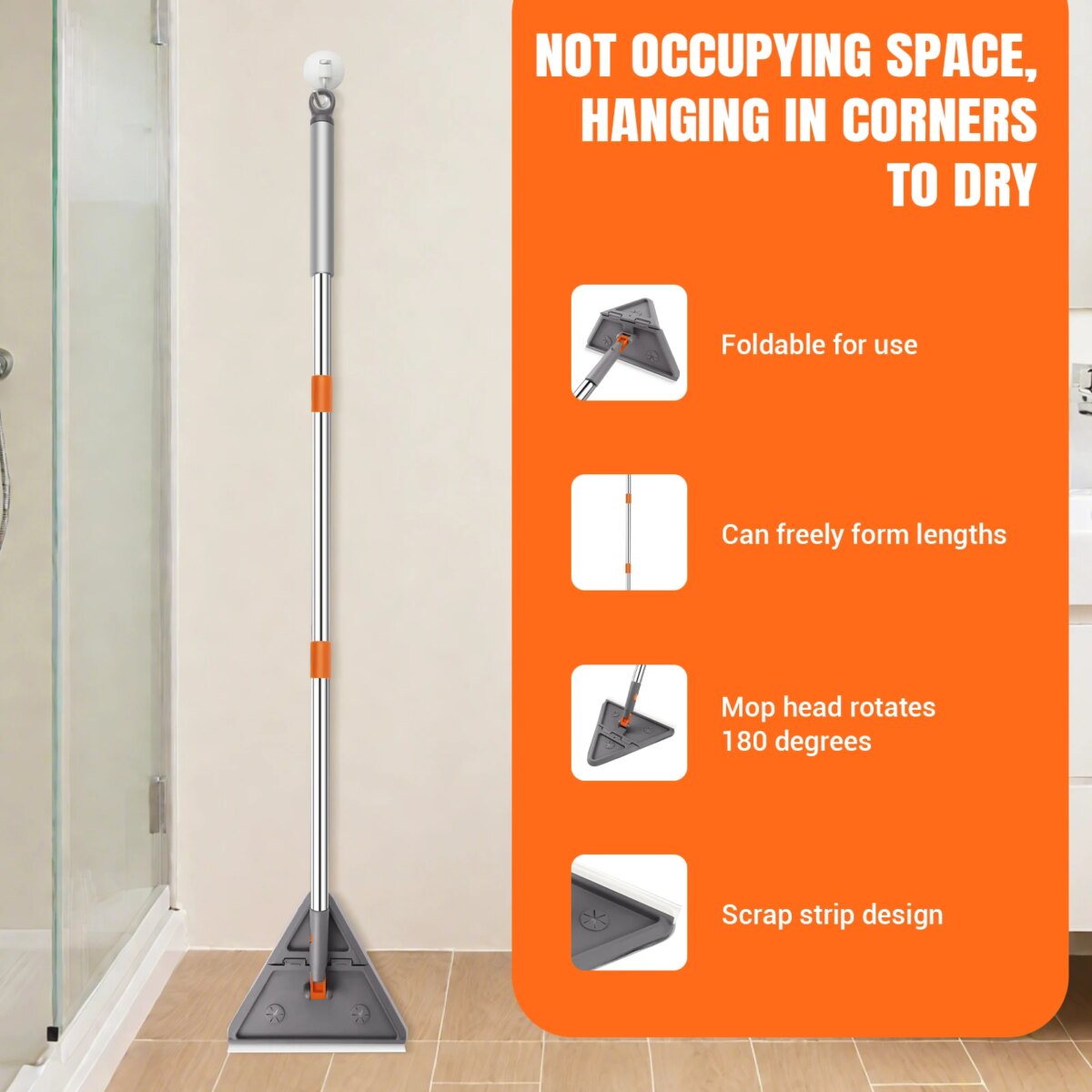 Triangle Mop 360° Rotatable Extendable Adjustable 206.5 Cm Cleaning Mop For Tub Tile Floor Wall Cleaning Mop Deep Cleaning: 3 - 5 Days Free Delivery Only UK Mop - Image 2