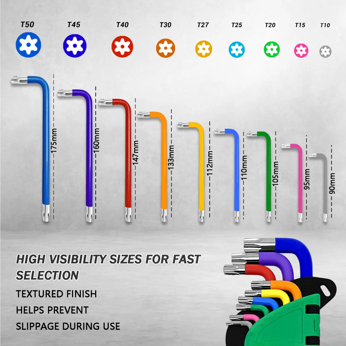 9Pcs Torx Key Set Star End  Long Folding Wrench Set T10-T50 Hex Extra Security Colour Coded for Vehicle Bicycle Repairs Tool: 3 - 5 Days Free Delivery Only UK - Image 4