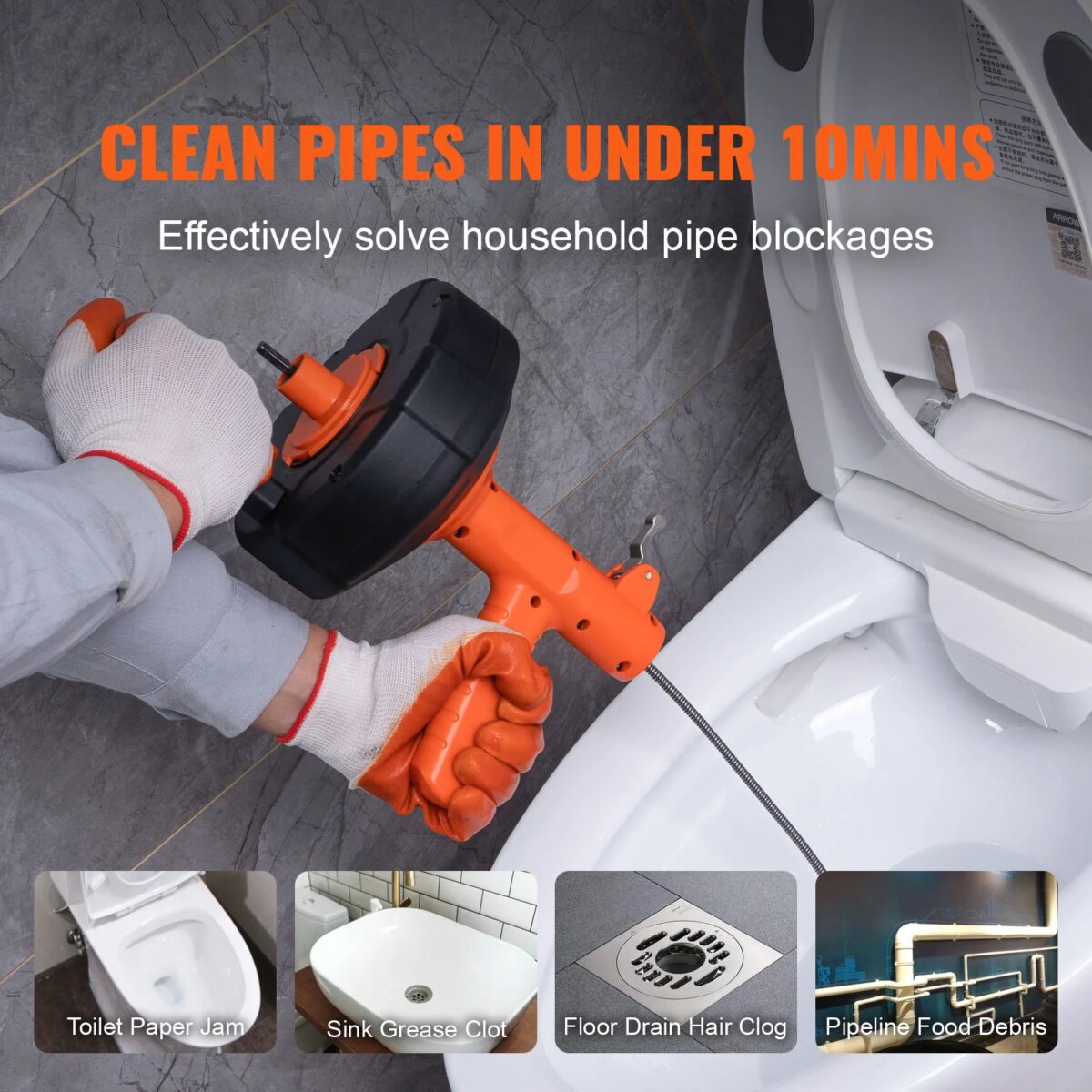 SucceBuy Drain Cleaner Machine 25FT Automatic Tube Cleaner Blockage Unblocker Toilet Sewer Dredge Machine for Kitchen Bat: 3 - 5 Days Free Delivery Only UKhroom - Image 2