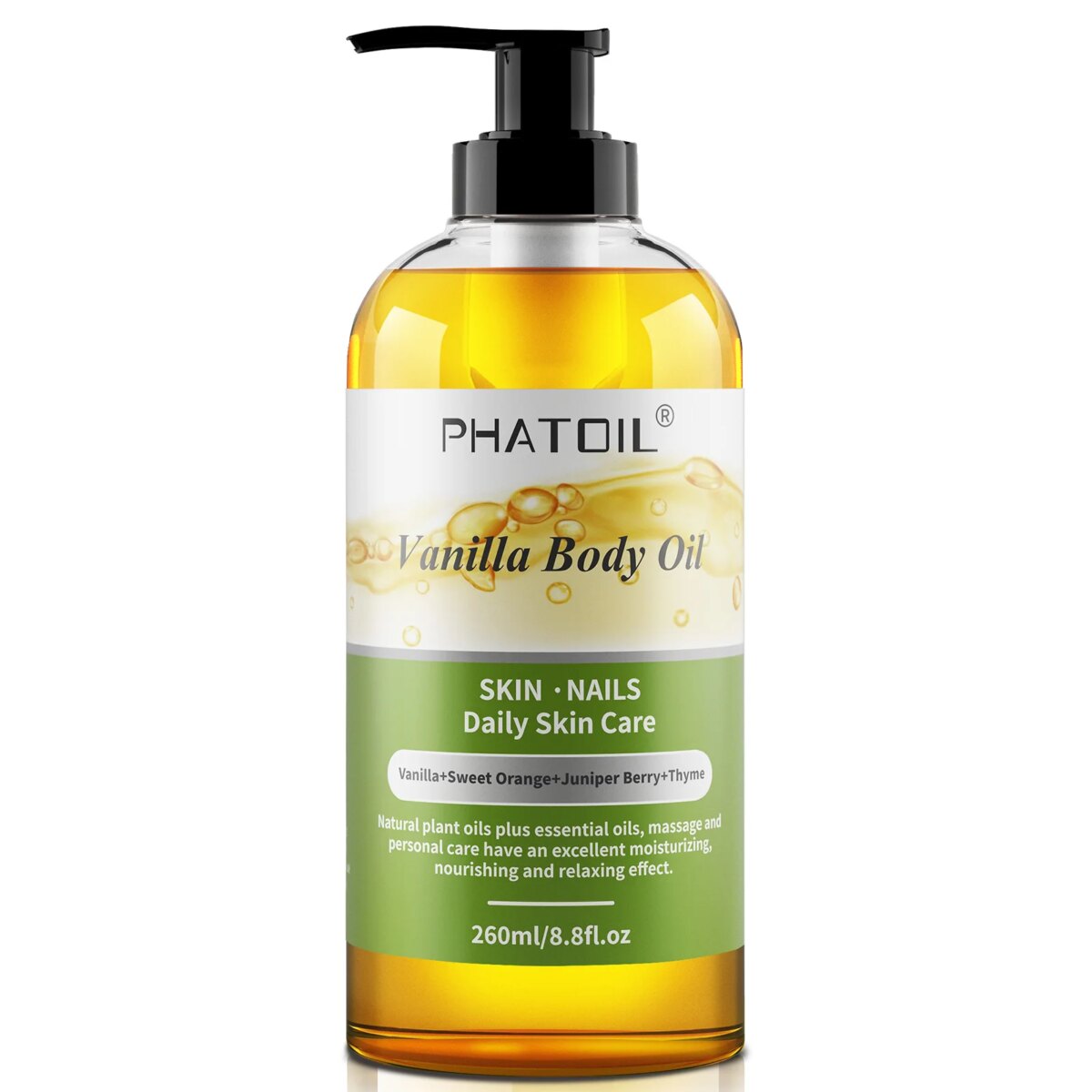 PHATOIL 260ml Body Oil For Skin Care Massage Oil Vanilla Ginger Grapefruit Basil Lavender Rosemary Rose Fragrance Body Oils: 3 - 5 Days Free Delivery Only UK - Image 1