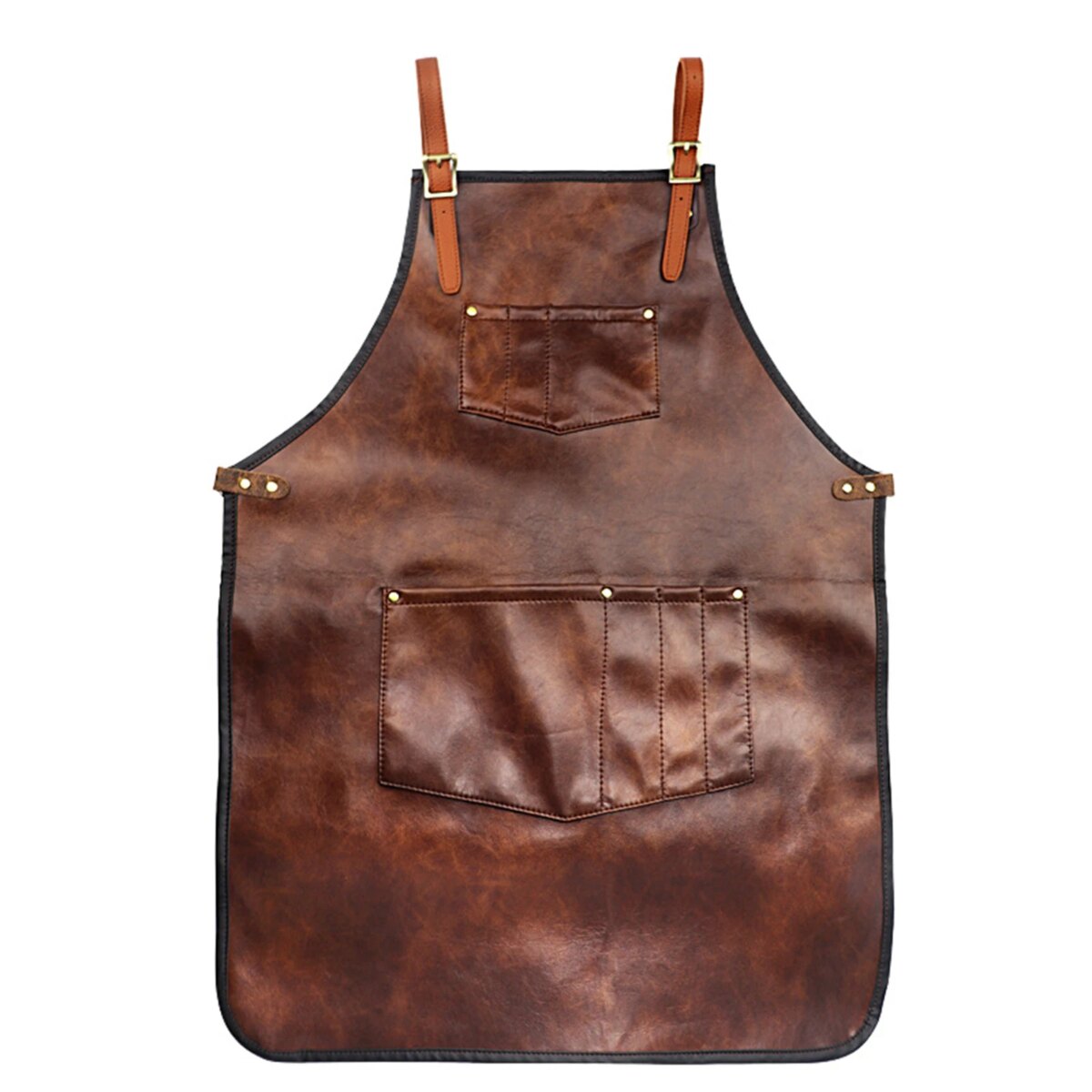 Chef Apron for Men Women Waterproof PU Leather Apron with Pockets Cross-Back Straps for Kitchen BBQ Cooking Barber Barista Apron - Image 1