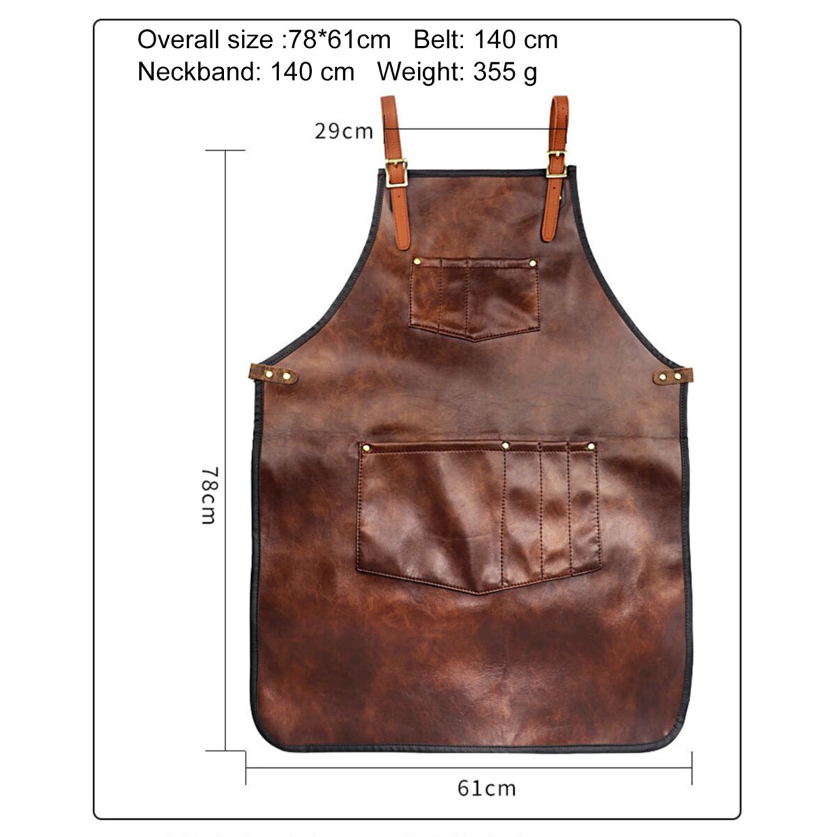 Chef Apron for Men Women Waterproof PU Leather Apron with Pockets Cross-Back Straps for Kitchen BBQ Cooking Barber Barista Apron - Image 2